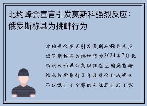 北约峰会宣言引发莫斯科强烈反应：俄罗斯称其为挑衅行为